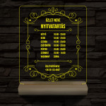 Nyitvatartás számokkal (Üzlet névvel) 20 cm fa talppal 7 színű 3D led lámpa