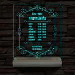 Nyitvatartás számokkal (Üzlet névvel) 20 cm fa talppal 7 színű 3D led lámpa