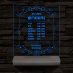Nyitvatartás számokkal (Üzlet névvel) 20 cm fa talppal 7 színű 3D led lámpa