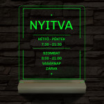 Nyitvatartás számokkal 20 cm fa talppal 7 színű 3D led lámpa