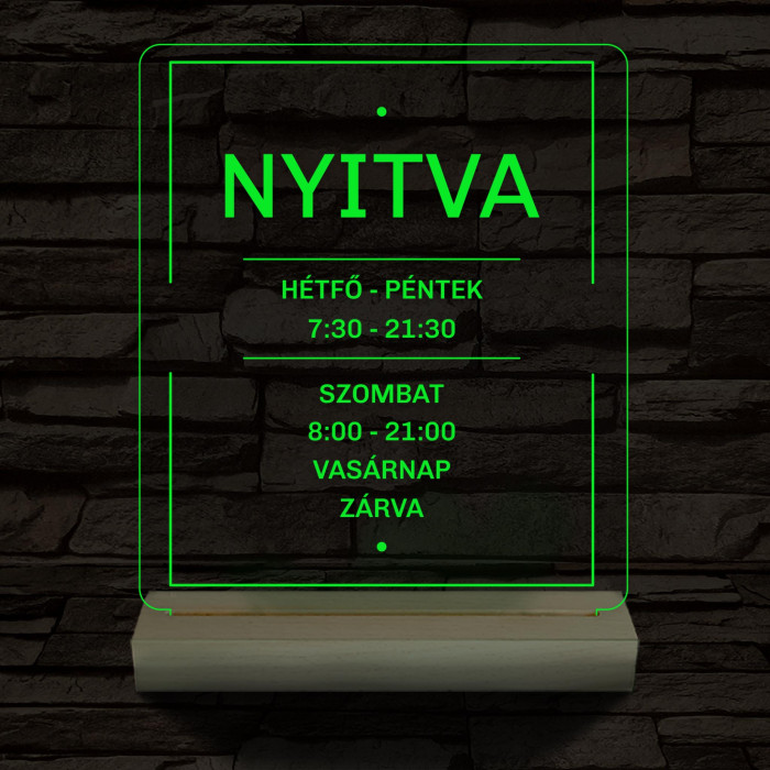 Nyitvatartás számokkal 20 cm fa talppal 7 színű 3D led lámpa