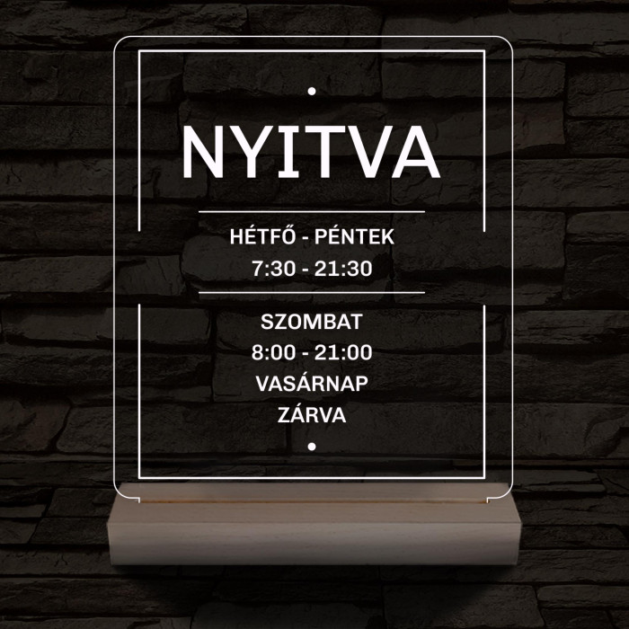 Nyitvatartás számokkal 20 cm fa talppal 7 színű 3D led lámpa