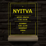Nyitvatartás számokkal 20 cm fa talppal 7 színű 3D led lámpa