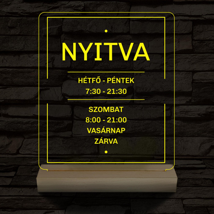Nyitvatartás számokkal 20 cm fa talppal 7 színű 3D led lámpa