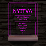Nyitvatartás számokkal 20 cm fa talppal 7 színű 3D led lámpa