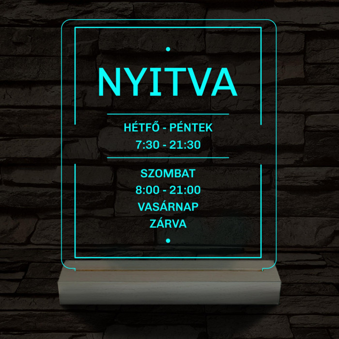 Nyitvatartás számokkal 20 cm fa talppal 7 színű 3D led lámpa
