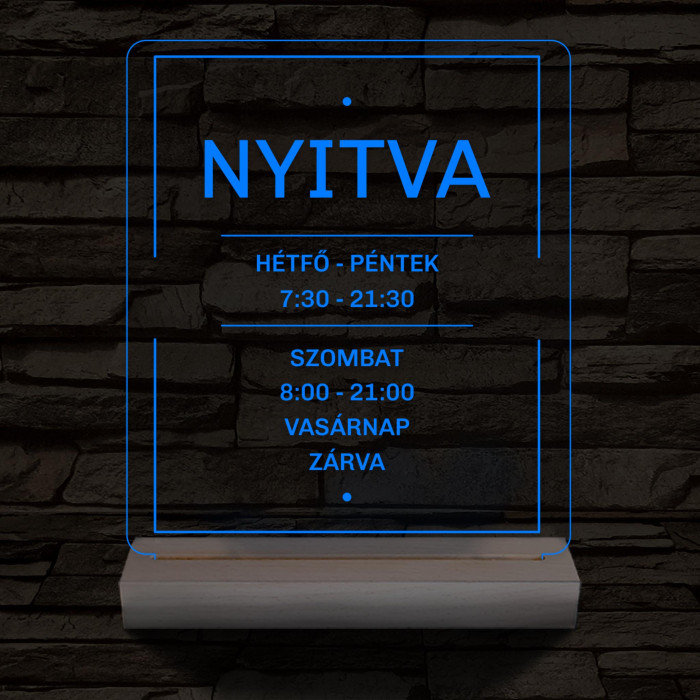 Nyitvatartás számokkal 20 cm fa talppal 7 színű 3D led lámpa