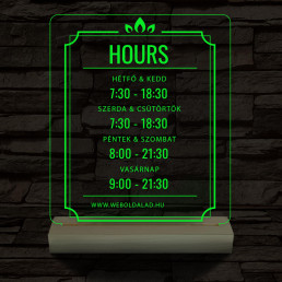 Nyitvatartás számokkal (weboldalcím) 20 cm fa talppal 7 színű 3D led lámpa