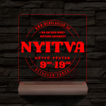 Nyitvatartás számokkal (weboldalcím+telefonszám) 20 cm fa talppal 7 színű 3D led lámpa