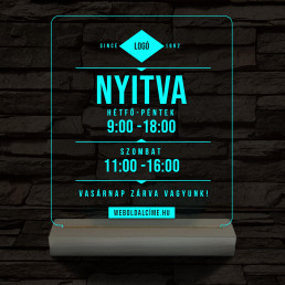 Nyitvatartás számokkal (weboldalcím+cég logó) 20 cm fa talppal 7 színű 3D led lámpa