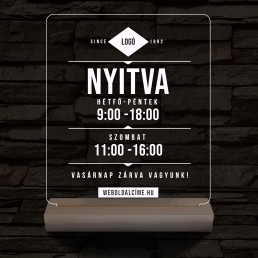 Nyitvatartás számokkal (weboldalcím+cég logó) 20 cm fa talppal 7 színű 3D led lámpa