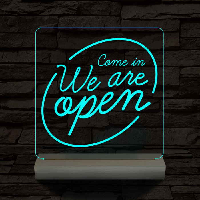 Nyitva, Open 20 cm fa talppal 7 színű 3D led lámpa