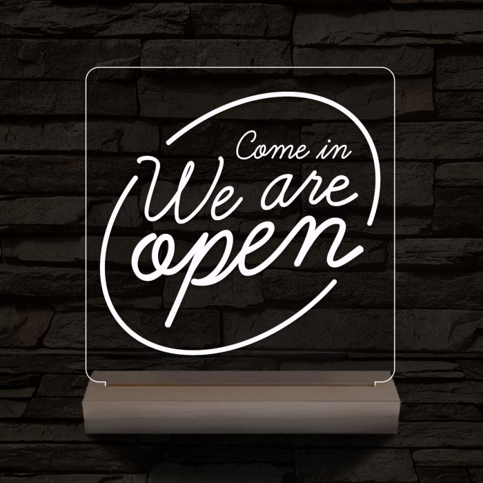 Nyitva, Open 20 cm fa talppal 7 színű 3D led lámpa