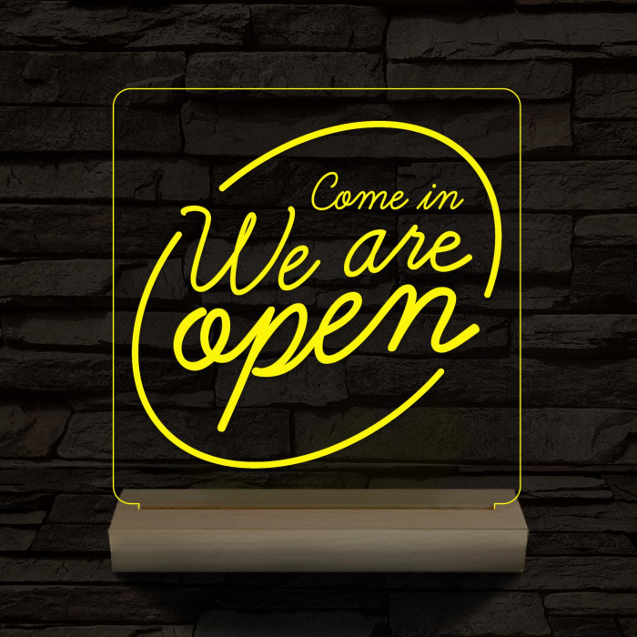 Nyitva, Open 20 cm fa talppal 7 színű 3D led lámpa