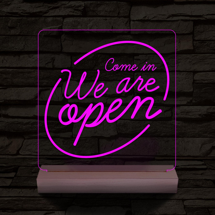 Nyitva, Open 20 cm fa talppal 7 színű 3D led lámpa