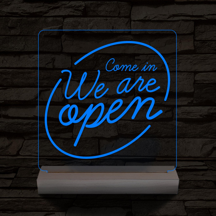 Nyitva, Open 20 cm fa talppal 7 színű 3D led lámpa