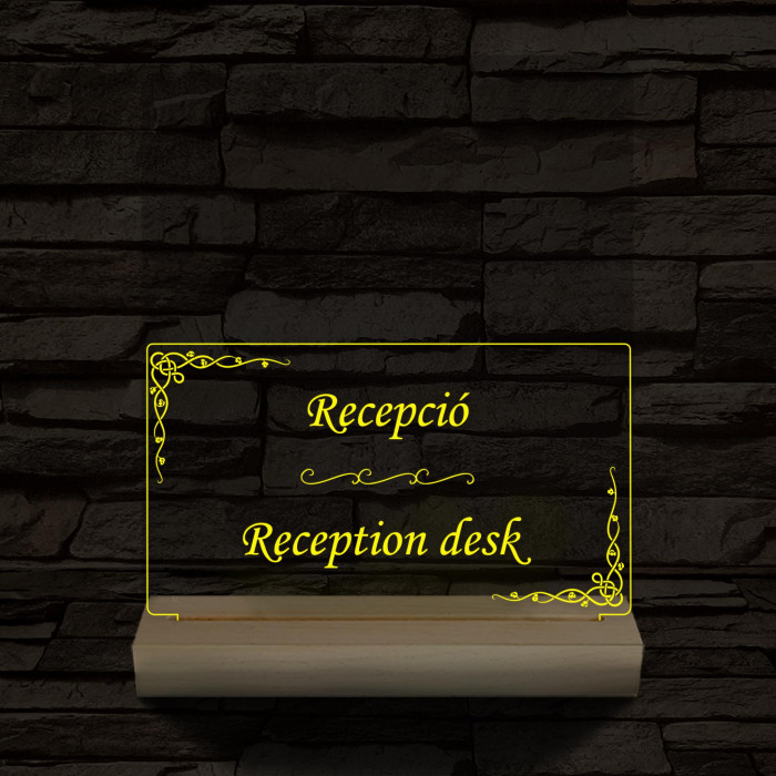 Recepció információs lámpa 20 cm fa talppal 7 színű 3D led lámpa