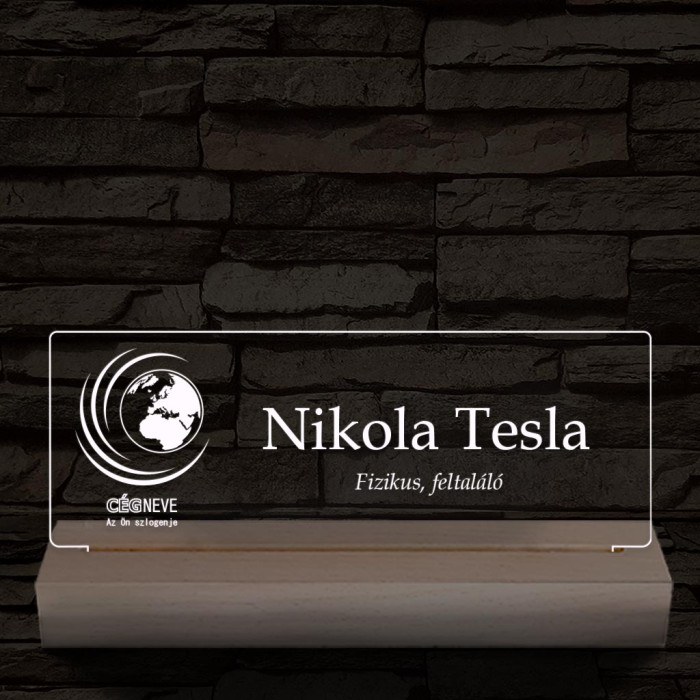 Névtábla céges logóval 20 cm fa talppal 7 színű 3D led lámpa