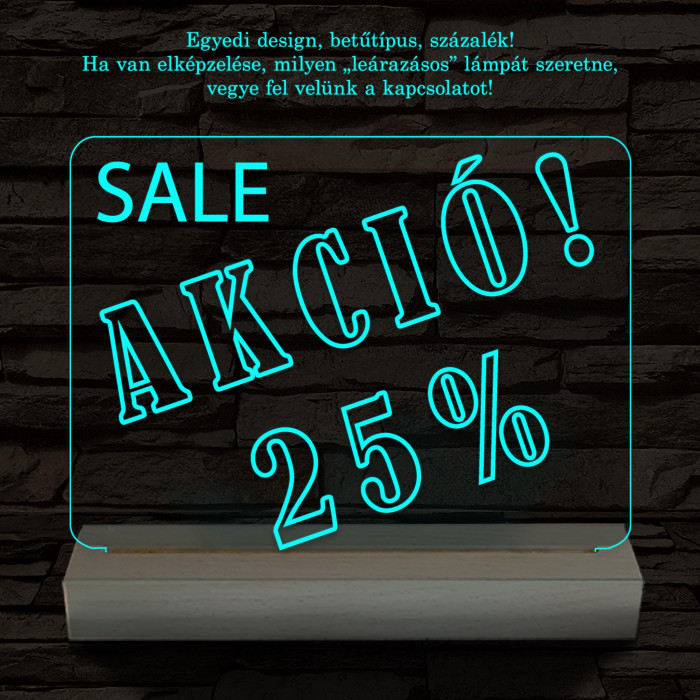 Leárazás, Sale, Akció 20 cm fa talppal 7 színű 3D led lámpa