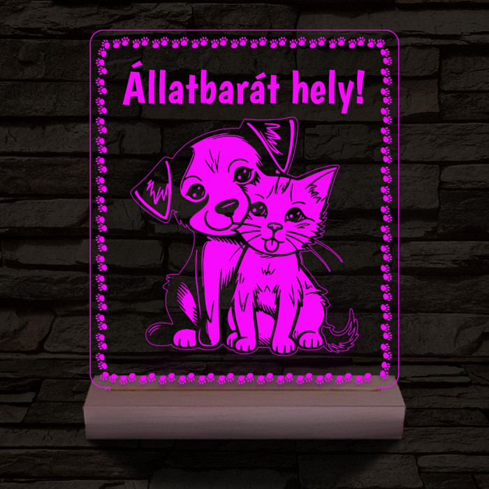 Állatbarát hely 20 cm fa talppal 7 színű 3D led lámpa