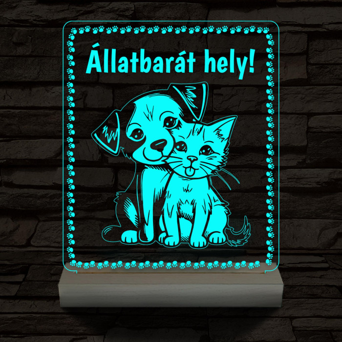 Állatbarát hely 20 cm fa talppal 7 színű 3D led lámpa