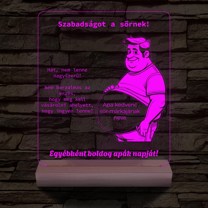 Szabadságot a sörnek személyre szabott 20 cm fa talppal 7 színű 3D led lámpa