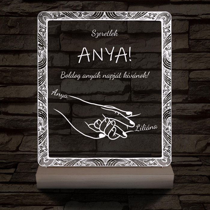Anyák napja személyre szabott fatalppal 7 színű 3D led lámpa