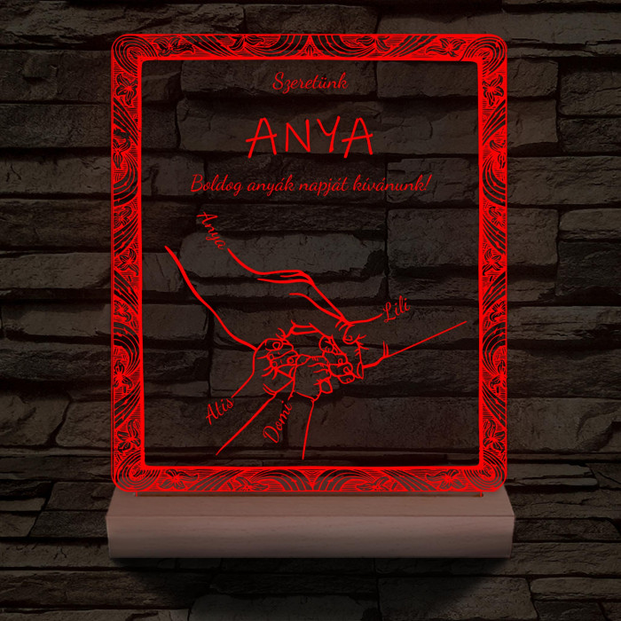 Anyák napja személyre szabott fatalppal 7 színű 3D led lámpa