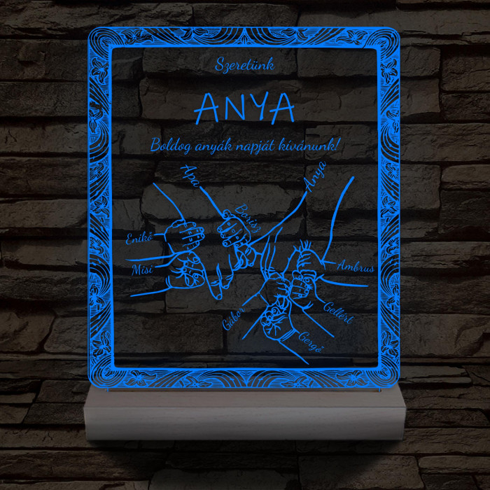 Anyák napja személyre szabott fatalppal 7 színű 3D led lámpa