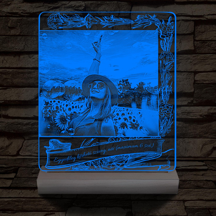 Gravare foto personalizată cu text personalizat, lampa LED 3D cu 7 culori cu suport din lemn