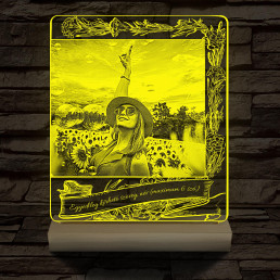 Gravare foto personalizată cu text personalizat, lampa LED 3D cu 7 culori cu suport din lemn