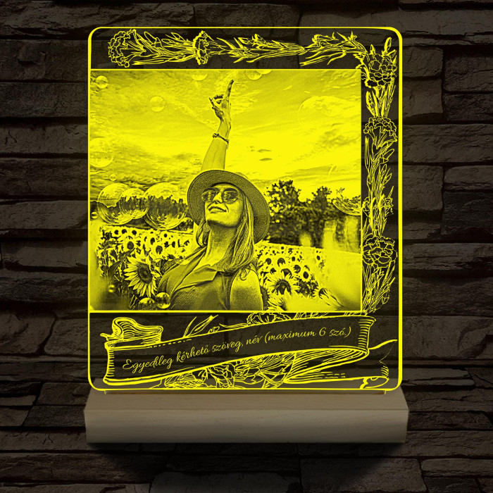 Gravare foto personalizată cu text personalizat, lampa LED 3D cu 7 culori cu suport din lemn