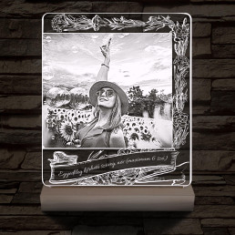 Gravare foto personalizată cu text personalizat, lampa LED 3D cu 7 culori cu suport din lemn