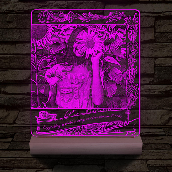 Gravare foto personalizată cu text personalizat, lampa LED 3D cu 7 culori cu suport din lemn