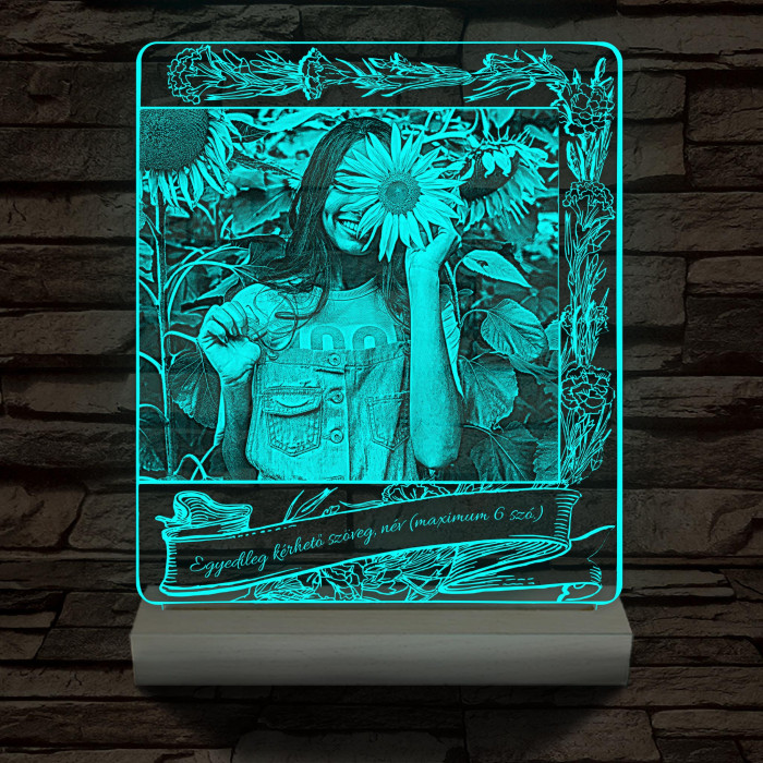 Gravare foto personalizată cu text personalizat, lampa LED 3D cu 7 culori cu suport din lemn