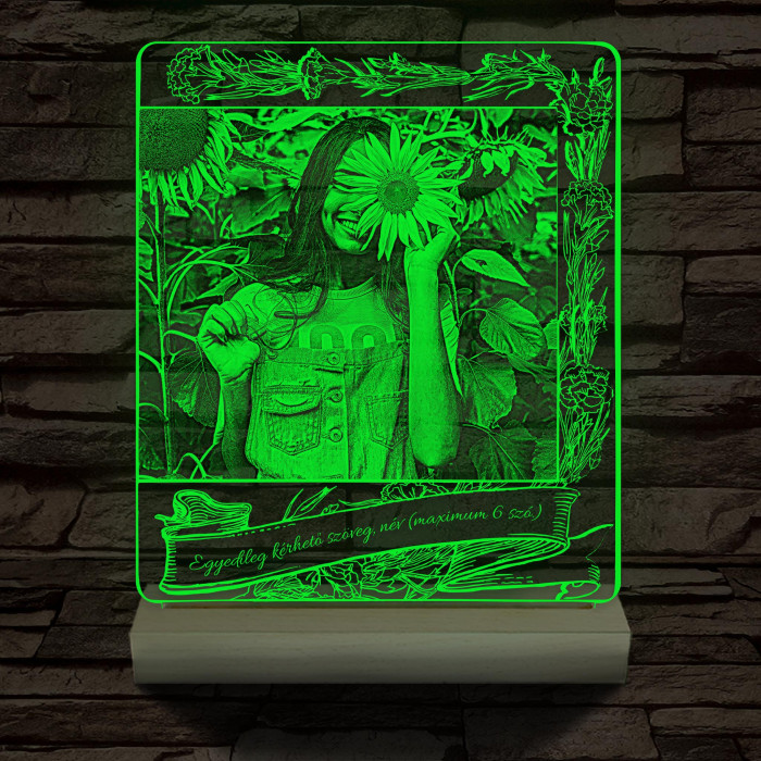 Gravare foto personalizată cu text personalizat, lampa LED 3D cu 7 culori cu suport din lemn