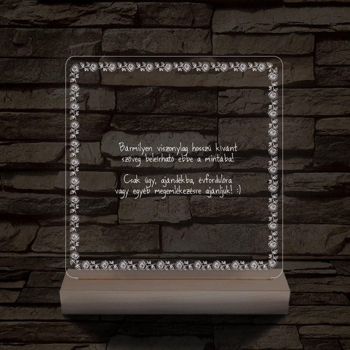 Rózsakeretes szövegbeírós grafika fa talppal 7 színű 3D led lámpa