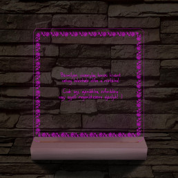 Rózsakeretes szövegbeírós grafika fa talppal 7 színű 3D led lámpa