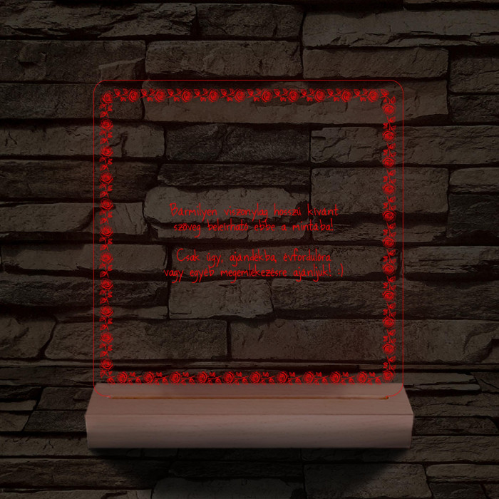 Rózsakeretes szövegbeírós grafika fa talppal 7 színű 3D led lámpa
