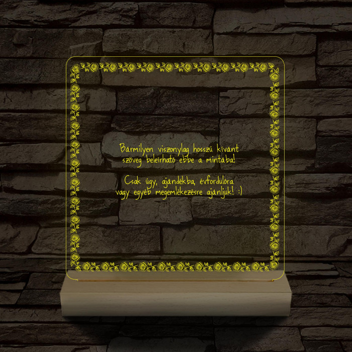 Rózsakeretes szövegbeírós grafika fa talppal 7 színű 3D led lámpa