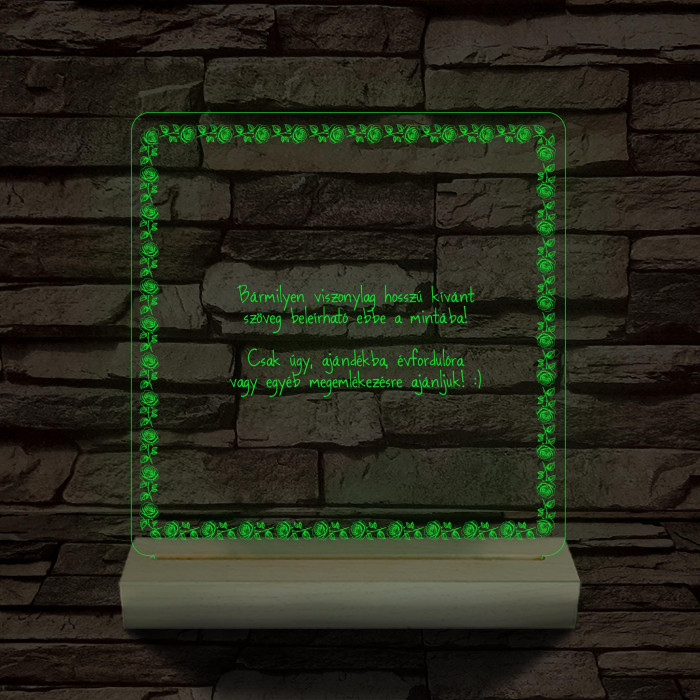 Rózsakeretes szövegbeírós grafika fa talppal 7 színű 3D led lámpa