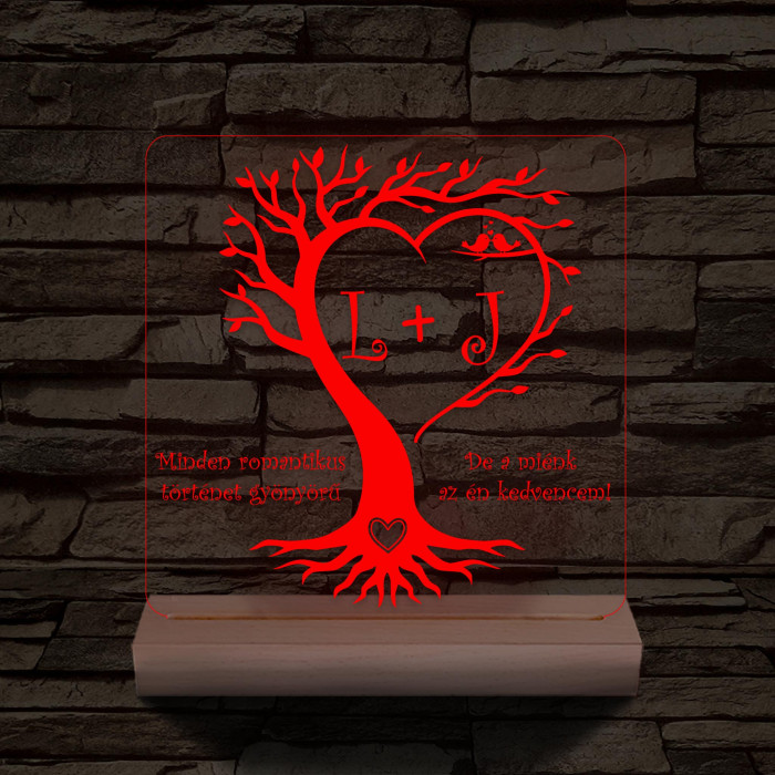 Egyedi monogramok személyre szabott fatalppal 7 színű 3D led lámpa