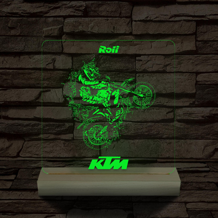 Cross-motoros személyre szabott fatalppal 7 színű 3D led lámpa
