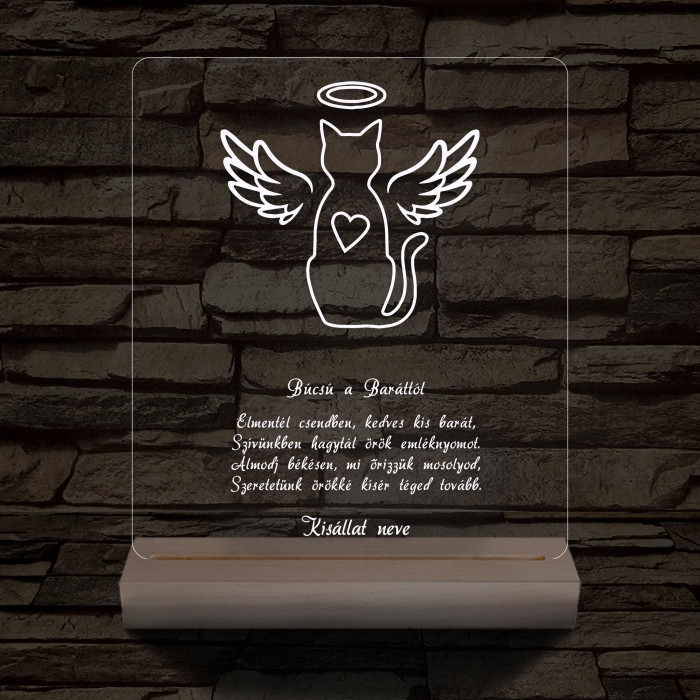 Házi kedvenc Emlékére egyedi beírós személyre szabott fatalppal 7 színű 3D led lámpa