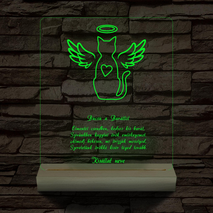Házi kedvenc Emlékére egyedi beírós személyre szabott fatalppal 7 színű 3D led lámpa