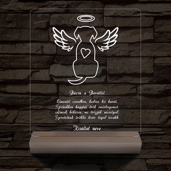 Házi kedvenc Emlékére egyedi beírós személyre szabott fatalppal 7 színű 3D led lámpa