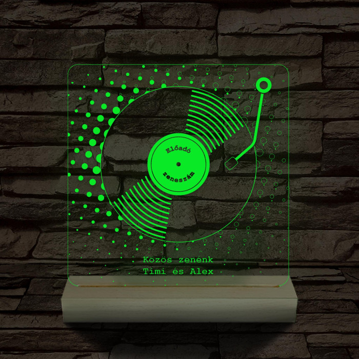 Egyedi zeneszámos bakelit lemez személyre szabott fatalppal 7 színű 3D led lámpa