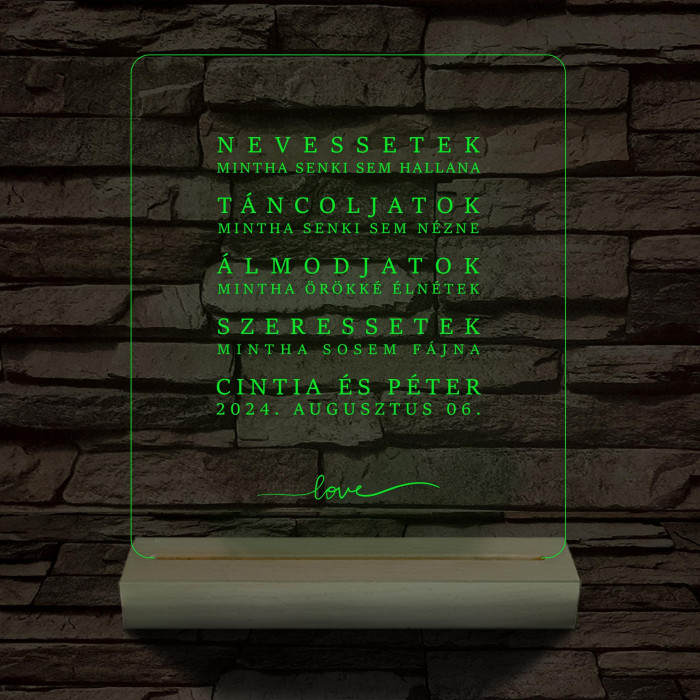 Nevessetek idézetes személyre szabott  fatalppal 7 színű 3D led lámpa