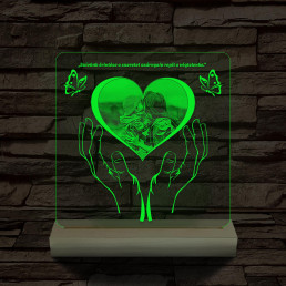 Szívérintés szív-alakú személyre szabott 20 cm fatalppal 7 színű 3D led lámpa