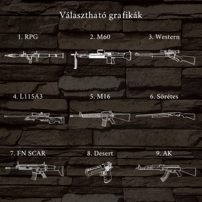 Fegyverek személyre szabott fatalppal 7 színű 3D led lámpa